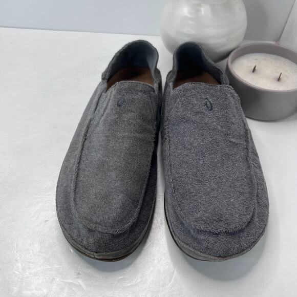 Olukai Moloa Hulu Loafer Slippers Fold Down Heel Soft Grey Wool 10411 Men's 12 - Picture 5 of 9